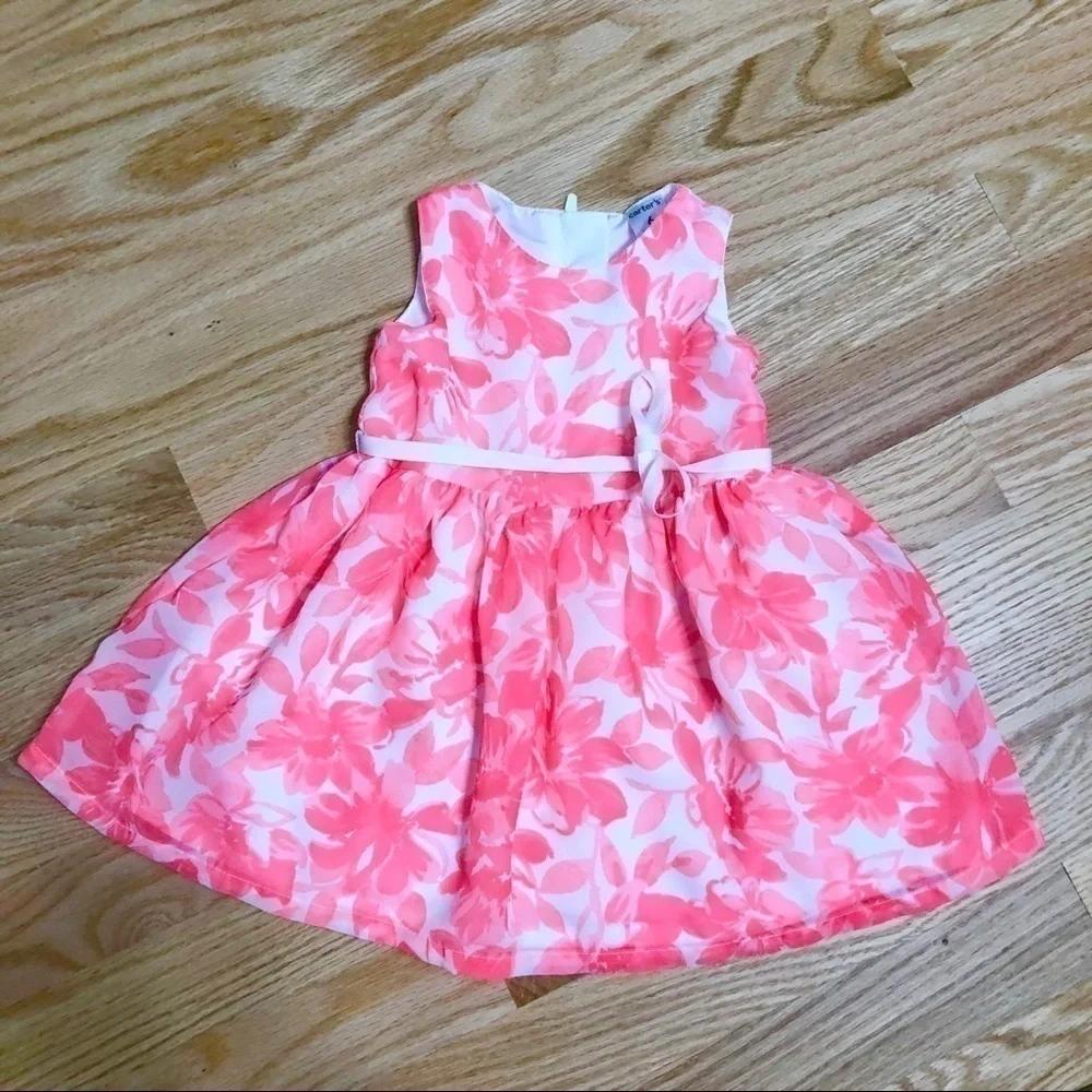 Carter’s Pink Floral A-line Dress Sz 6 Months Baby Girl Sleeveless